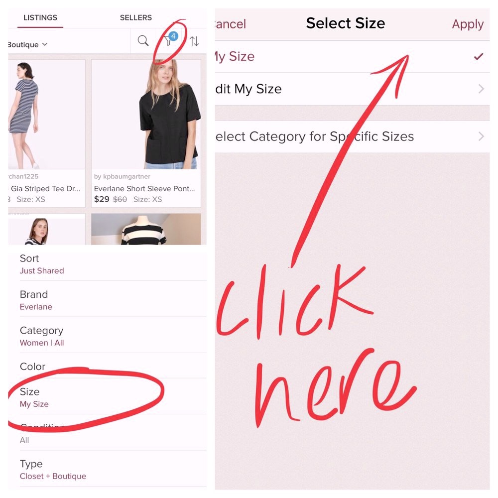 Filter by YOUR size for faster scrolling